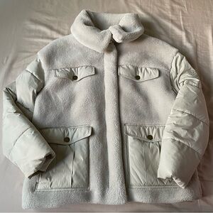 Ted Baker London Liilla Mixed Fabric Borg Padded Jacket Coat Size 2 / US 6 Ivory